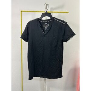 Nick Danger‎ Mens Black Henley Shirt Medium Snap Button Shoulder Zipper Detail